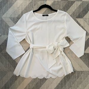 NWOT white blouse with scalloped trim